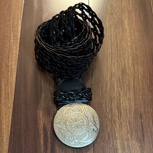 Lane Bryant Braided Genuine Bonded  Leather Silver Metal Belt Size 26/28 or 4X